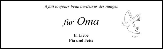 Traueranzeige von Oma  von Schleswig-Holsteinische Landeszeitung