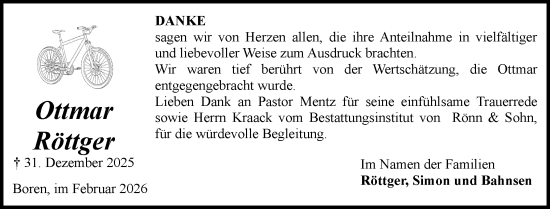 Traueranzeige von Ottmar Röttger von Schleswiger Nachrichten, Schlei-Bote