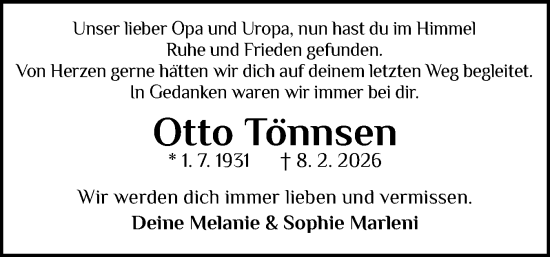 Traueranzeige von Otto Tönnsen von Flensburger Tageblatt