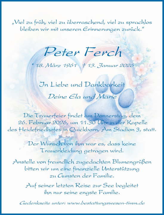 Traueranzeige von Peter Ferch von Umschau