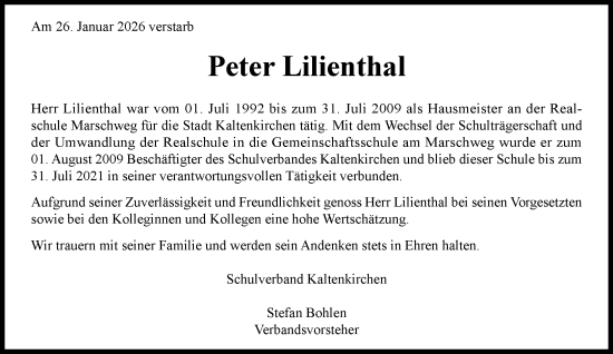 Traueranzeige von Peter Lilienthal von Umschau