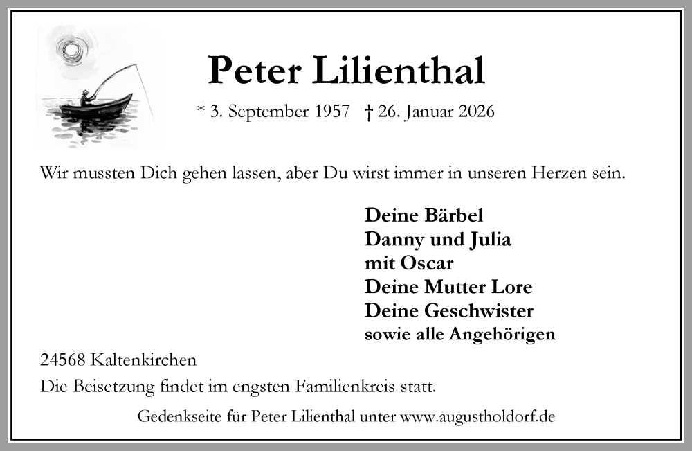  Traueranzeige für Peter Lilienthal vom 14.02.2026 aus Umschau