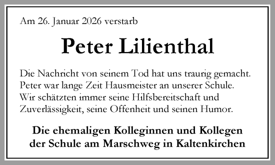 Traueranzeige von Peter Lilienthal von Umschau