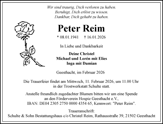 Traueranzeige von Peter Reim von Wochenend Anzeiger