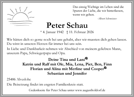 Traueranzeige von Peter Schau von Umschau