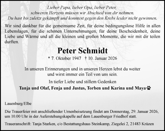 Traueranzeige von Peter Schmidt von Wochenend Anzeiger