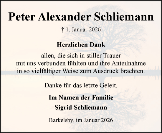 Traueranzeige von Peter Alexander Schliemann von Eckernförder Zeitung, Hallo Eckernförde