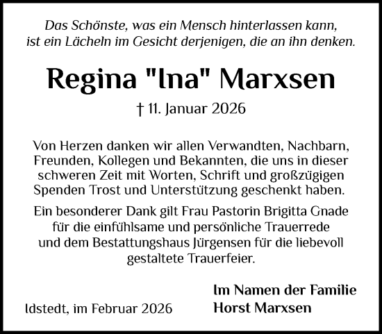 Traueranzeige von Regina Marxsen von Schleswiger Nachrichten, Schlei-Bote