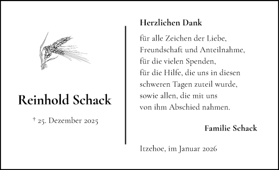 Traueranzeige von Reinhold Schack von Norddeutsche Rundschau, Wilstersche Zeitung, Glückstädter Fortuna