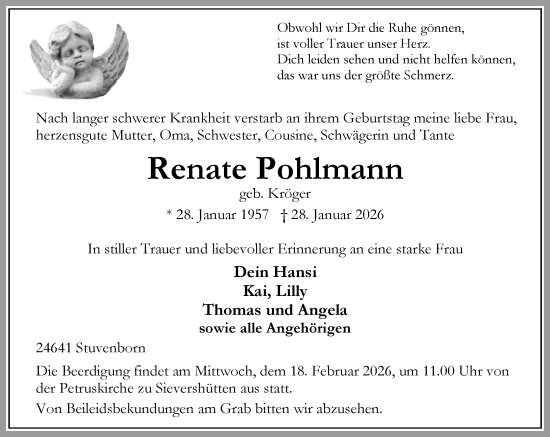Traueranzeige von Renate Pohlmann von Umschau