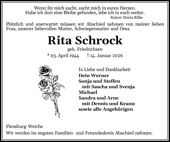Traueranzeige von Rita Schrock von Region Flensburg