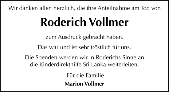 Traueranzeige von Roderich Vollmer von MARKT Ratzeburg/Mölln