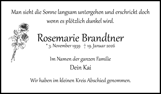 Traueranzeige von Rosemarie Brandtner von Region Pinneberg und tip Pinneberg