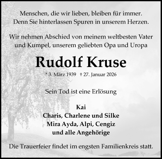 Traueranzeige von Rudolf Kruse von MARKT Bad Oldesloe/Reinfeld und Stormarner Tageblatt