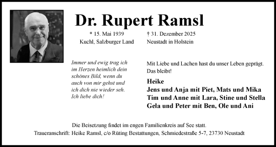 Traueranzeige von Rupert Ramsl von Schleswiger Nachrichten, Schlei-Bote