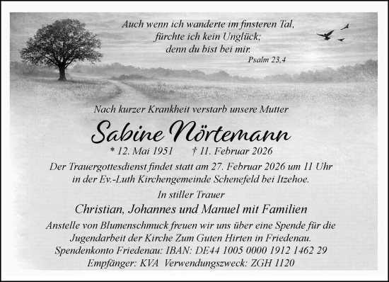 Traueranzeige von Sabine Nörtemann von Norddeutsche Rundschau, Wilstersche Zeitung, Glückstädter Fortuna