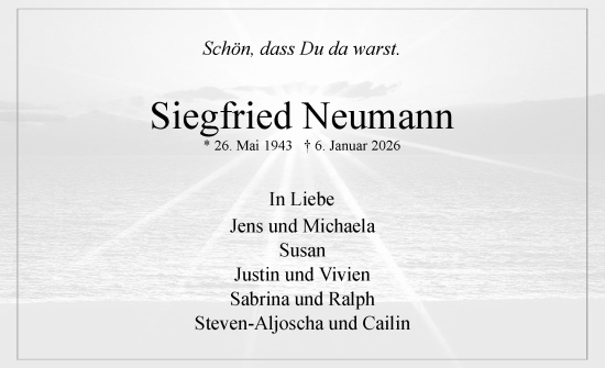 Traueranzeige von Siegfried Neumann von Uetersener Nachrichten, Der tip am Wochenende