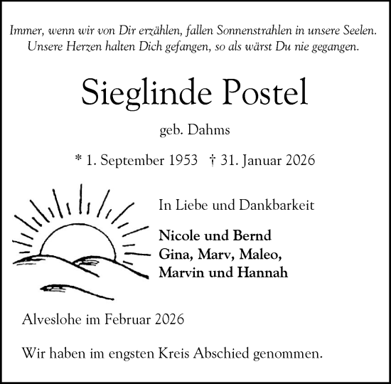 Traueranzeige von Sieglinde Postel von Umschau