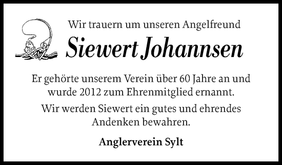 Traueranzeige von Siewert Johannsen von Sylter Rundschau