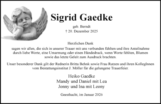 Traueranzeige von Sigrid Gaedke von Wochenend Anzeiger