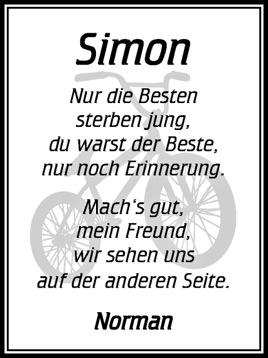Traueranzeige von Simon  von MARKT Ratzeburg/Mölln