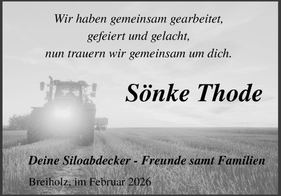 Traueranzeige von Sönke Thode von Schleswig-Holsteinische Landeszeitung