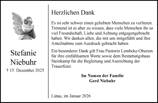 Traueranzeige von Stefanie Niebuhr von Wochenend Anzeiger