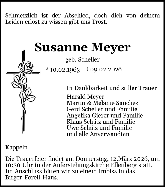 Traueranzeige von Susanne Meyer von Schleswiger Nachrichten, Schlei-Bote