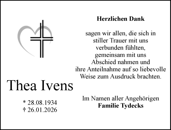 Traueranzeige von Thea Ivens von MARKT Ratzeburg/Mölln