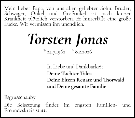 Traueranzeige von Torsten Jonas von Flensburger Tageblatt