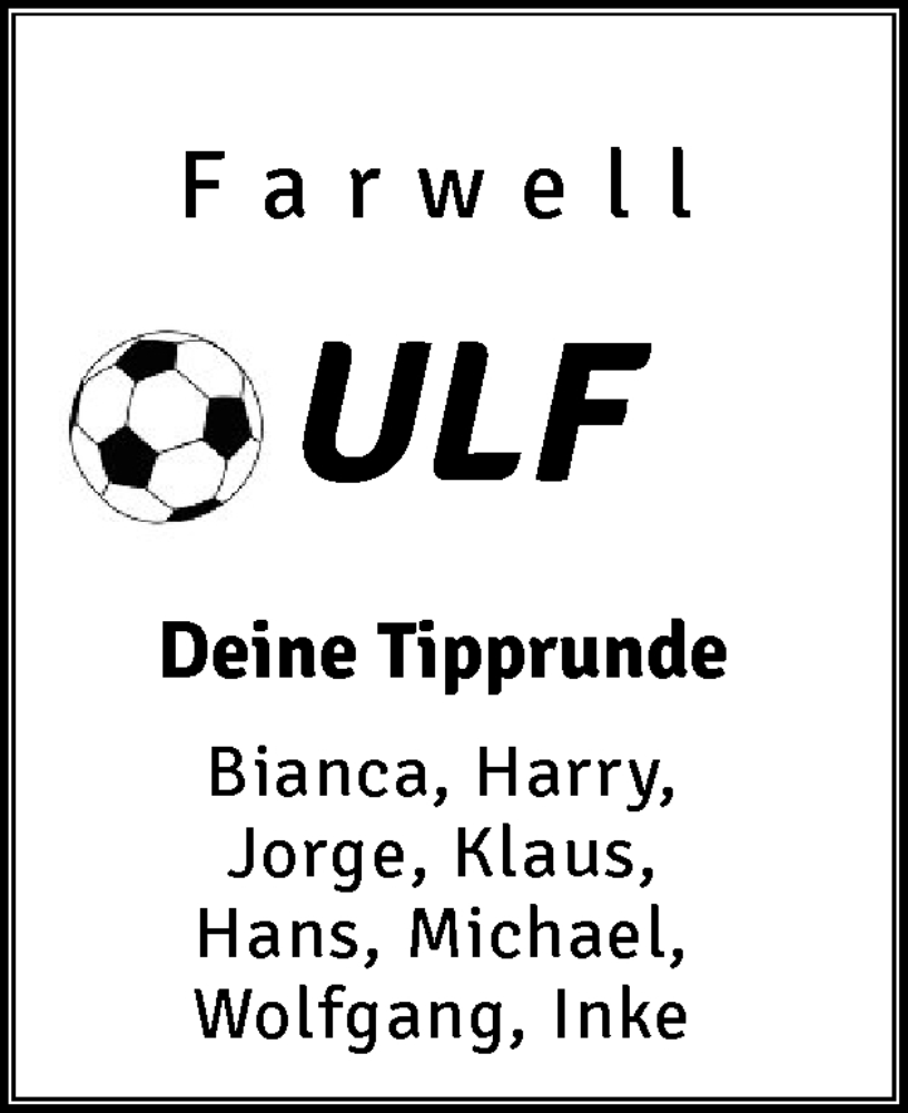  Traueranzeige für Ulf  vom 24.01.2026 aus Sylter Rundschau