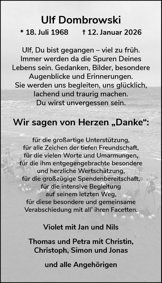 Traueranzeige von Ulf Dombrowski von Sylter Rundschau