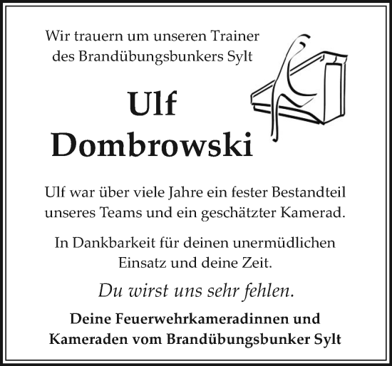 Traueranzeige von Ulf Dombrowski von Sylter Rundschau