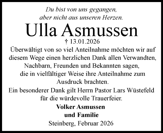 Traueranzeige von Ulla Asmussen von Flensburger Tageblatt