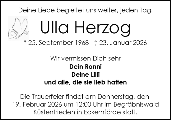 Traueranzeige von Ulla Herzog von Schleswig-Holsteinische Landeszeitung