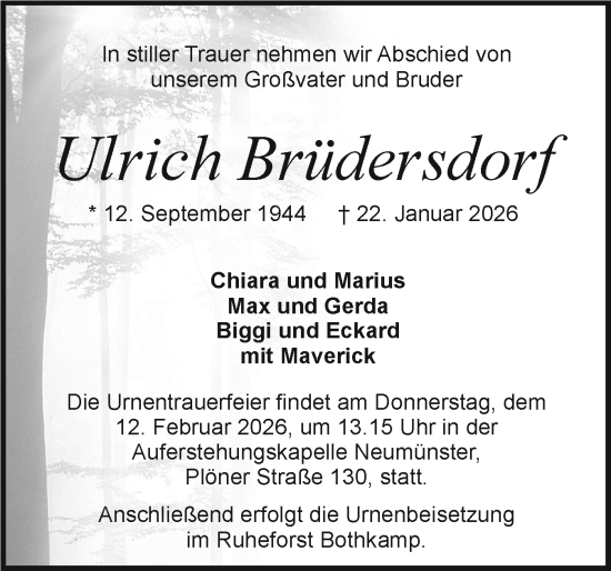 Traueranzeige von Ulrich Brüdersdorf von Holsteinischer Courier