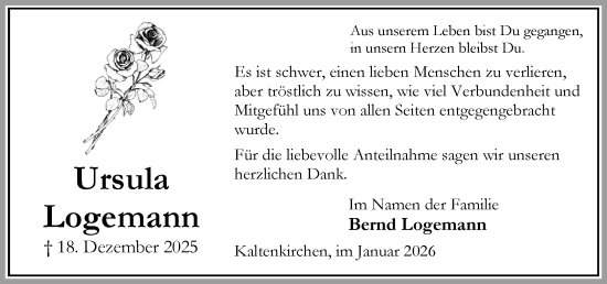 Traueranzeige von Ursula Logemann von Umschau