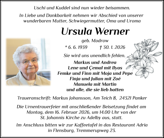 Traueranzeige von Ursula Werner von Flensburger Tageblatt