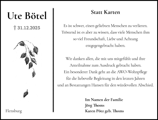 Traueranzeige von Ute Bötel von Region Flensburg