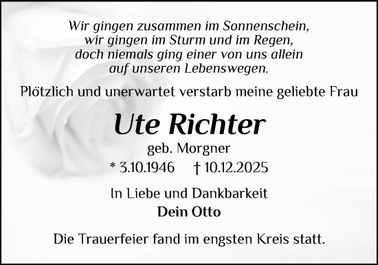 Traueranzeige von Ute Richter von Holsteinischer Courier