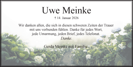Traueranzeige von Uwe Meinke von MARKT Bad Oldesloe/Reinfeld und Stormarner Tageblatt