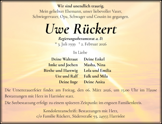 Traueranzeige von Uwe Rückert von Region Flensburg