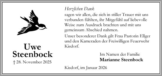 Traueranzeige von Uwe Steenbock von Umschau