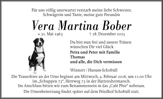 Traueranzeige von Vera Martina Bober von Husumer Nachrichten, Nordfriesland Tageblatt