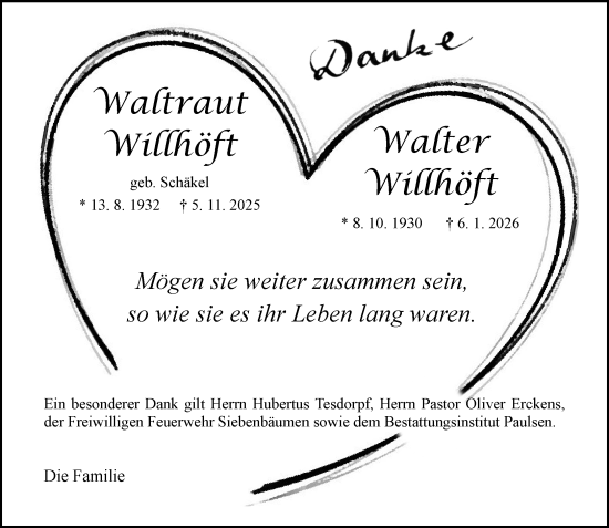 Traueranzeige von Walter Willhöft von MARKT Bad Oldesloe/Reinfeld, MARKT Ahrensburg/Bargteheide/Trittau und Stormarner Tageblatt