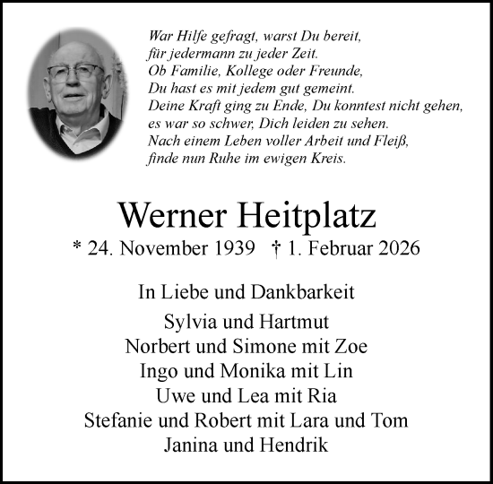 Traueranzeige von Werner Heitplatz von MARKT Ratzeburg/Mölln