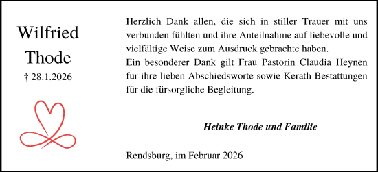 Traueranzeige von Wilfried Thode von Schleswig-Holsteinische Landeszeitung