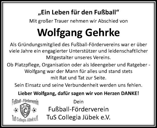 Traueranzeige von Wolfgang Gehrke von Schleswiger Nachrichten, Schlei-Bote