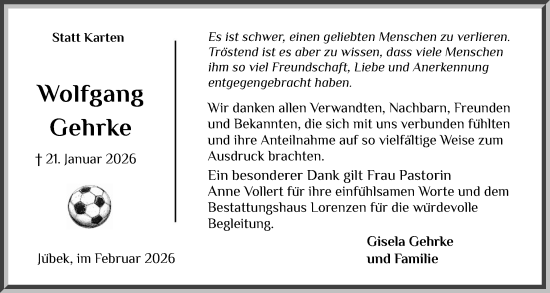 Traueranzeige von Wolfgang Gehrke von Region Flensburg